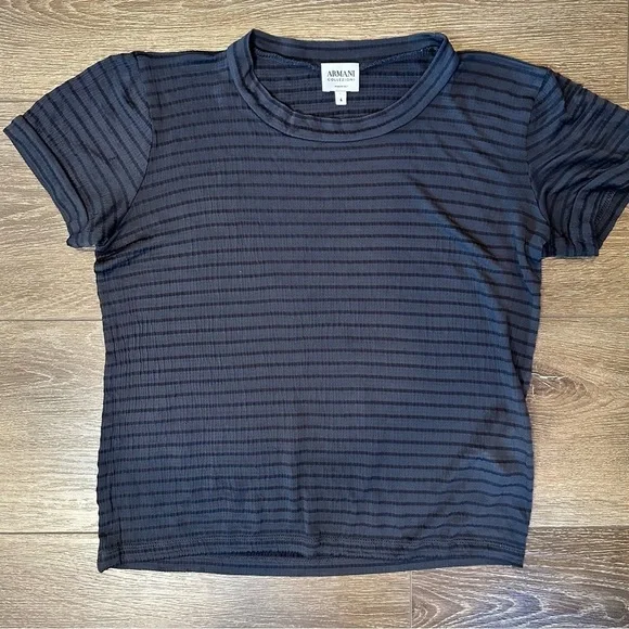 ARMANI COLLEZIONI Short Sleeve Scoop Neck Gray and Black Top - Picture 7 of 13